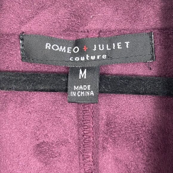 Romeo Juliet Couture Wm’s Sz Med Plum Faux Suede Cropped Open Front Jacket - Picture 3 of 5